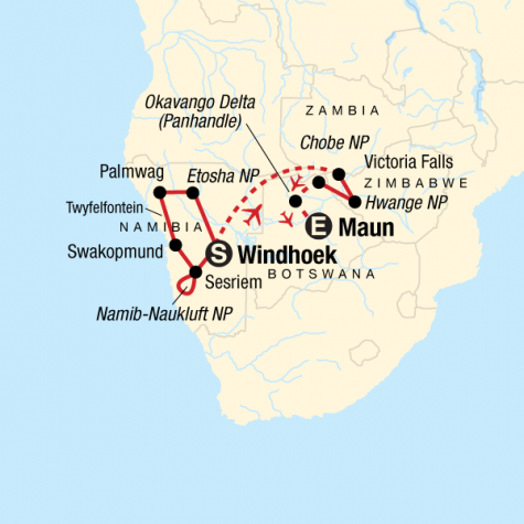 Wildlife and Wonders of Southern Africa - Tour Map