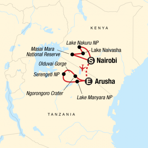 Safari in Kenya & Tanzania - Tour Map