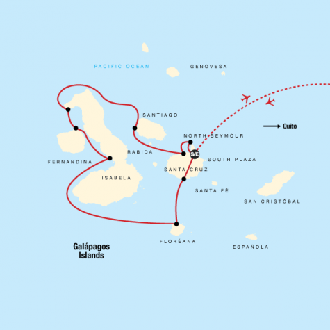 Galápagos – Western and Central Islands aboard the Reina Silvia Voyager - Tour Map