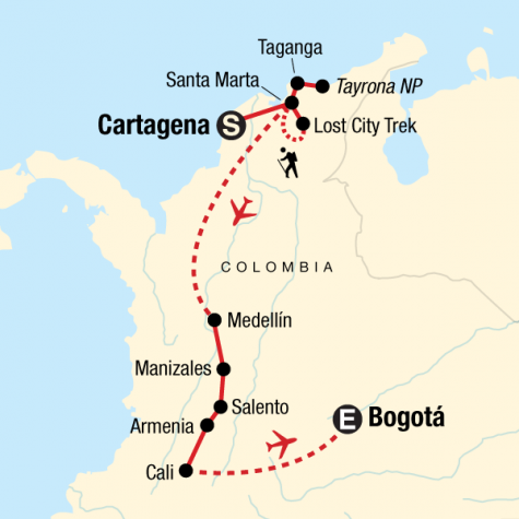 Cartagena to Bogota Adventure - Tour Map