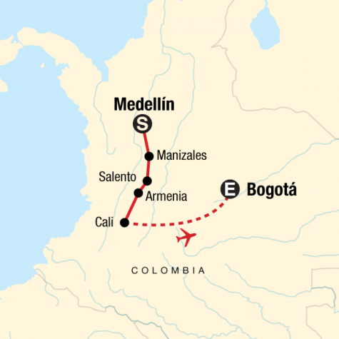 Medellin to Bogota Adventure - Tour Map