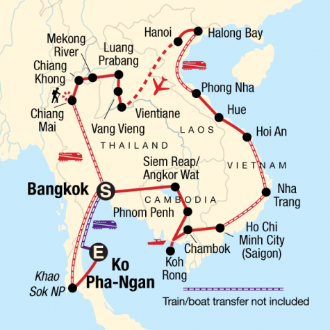 Indochina Exploration and Full Moon Party - Tour Map