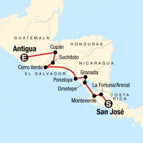 Back Roads of Central America: Craters & Community Guesthouses - Tour Map