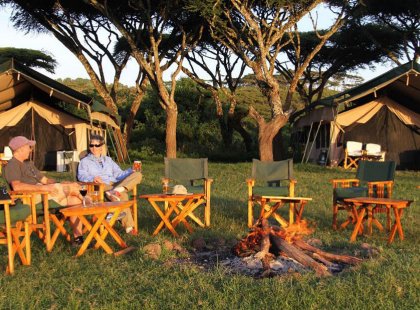 Our light footprint Serengeti safari camp is the perfect way to experience the bush! We enjoy comfortable beds, hot showers and cold beverages while we watch the sunset and tell fireside stories.