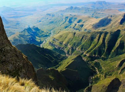 The Drakensberg Mountains are a UNESCO World Heritage Site containing some of Southern Africa's highest peaks.
