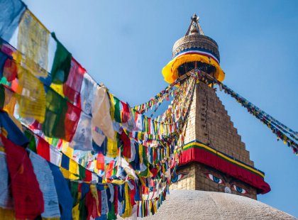 The "Buddha's Eyes" peer out from atop enormous stupas like those at Boudhanath and Swayambunath.