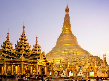 Visit Shwedagon Pagoda, Myanmar’s most sacred Buddhist Pagoda, at sunset.