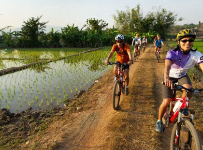 Cycle Thailand’s quiet countryside, a patchwork of charming villages and farmlands.