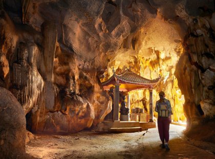 The limestone mountains of northern Vietnam are known for their caves and hidden temples.