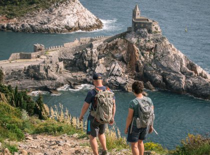 We hike overlooking the island of Palmaria and Napoleonic-era forts.