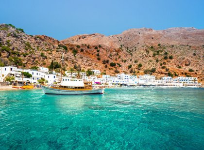 Spend two nights in the small fishing village of Loutro, accessible only by sea or foot, just feet from the calm water’s edge.
