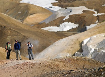 We spend time in the volcanic region of Landmannalauger, exploring this remote highland surrounded by mountains, fissures, glacial lakes and obsidian lava.