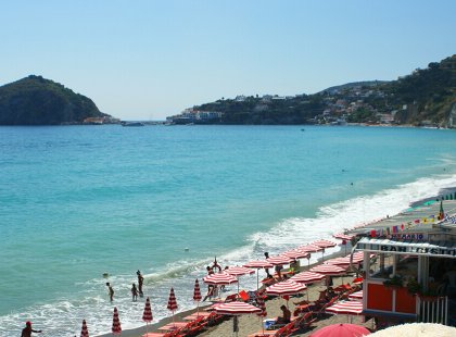 On the island of Ischia we board a water taxi to Maronti Beach, with free time to relax and swim.