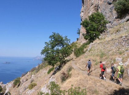 The aptly-named Path of the Gods rewards our hikers with panoramic views of the Amalfi Coast, the Tyrrhenian Sea and the nearby the Isle of Capri.