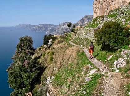 We hike the Path of the Gods to enjoy panoramic views of the Amalfi Coast, the Tyrrhenian Sea and the nearby Isle of Capri.