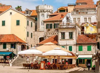 We spend two nights in the seaside village of Herceg Novi at the entrance to the Bay of Kotor. Explore the 13th-century Old Town and take in the Montenegrin lifestyle at one of the outdoor cafés.