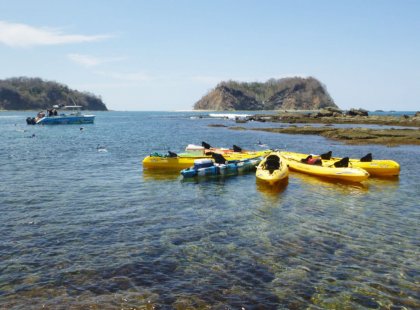 As we kayak out to a wildlife reserve, we stop to snorkel amid the coral reef.