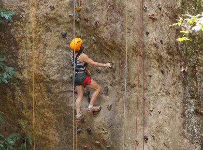 We take opportunities to try a wide variety of activities including rock climbing.
