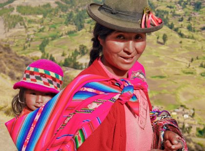 Traditional brightly-colored clothing is still handmade and worn by the local Quechua people.