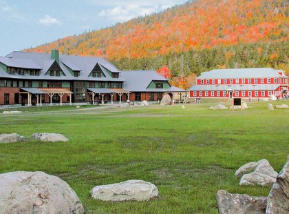 The four-season lodge at the Highland Center at Crawford Notch is one of the starting points for our hut-to-hut hikes in New Hampshire's White Mountains.