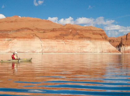 Kayak Lake Powell’s calm waters free of tides or currents.
