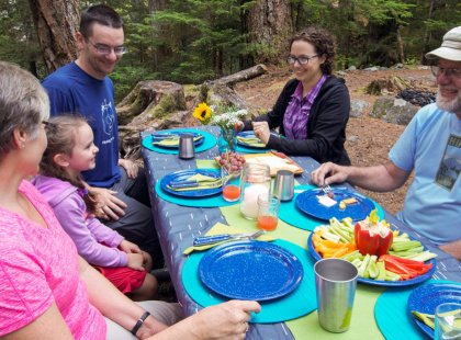 Time at camp is spent enjoying the company of family and new friends while our guides prepare delicious meals.