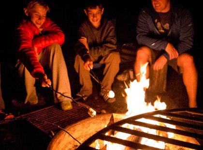 Making s’mores at our beachfront campfire