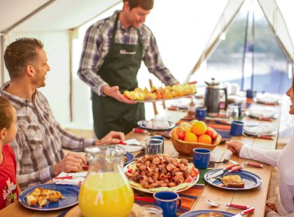 Start each day with a hearty breakfast served in our bright and spacious dining tent.