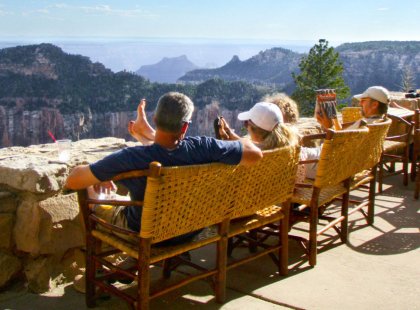 On our Rim-to-Rim trip, we stay at the North Rim Lodge, explore the rim (and put our feet up), then hike a full day down to Phantom Ranch by the Colorado River.