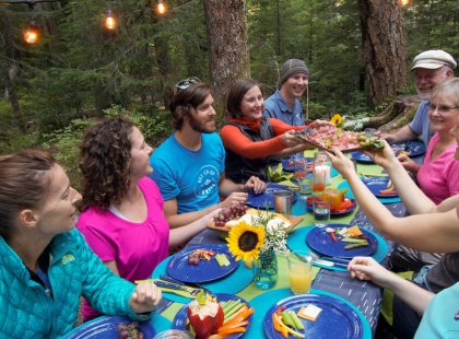 After a full day of exploring Olympic National Park, return to camp and enjoy delicious, freshly prepared meals with newfound friends.