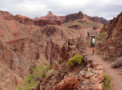 We hike along the canyon’s scenic corridor trails, Bright Angel and South Kaibab, en route to and from Phantom Ranch.