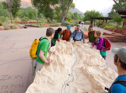 Our guides enlighten us on the remarkable geological history of Zion National Park and the Colorado Plateau.