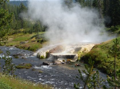 Bring your bathing suit for an opportunity to lounge in the awesome natural hot pools of Mr. Bubbles, one of the Yellowstone backcountry’s most iconic geothermal features.