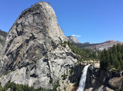 Hiking along the John Muir Trail and Mist Trail, we are rewarded with awesome views of Nevada Falls and the valley below.