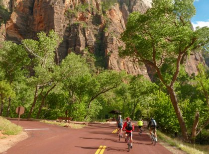 Enjoy the tranquility as we cycle through the towering cliffs of Zion Canyon.