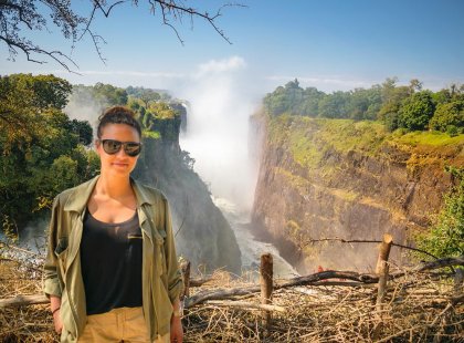 Intrepid traveller at Victoria Falls in Zimbabwe