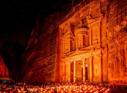 The stunning city of Petra at night, Jordan