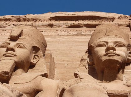 The huge carved faces of Abu Simbel in Aswan, Egypt