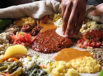 Ethiopia, Addis Ababa, Beyaynetu Fasting Platter
