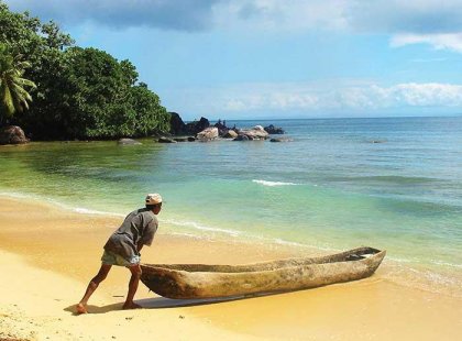 Madagascar, canoe on beach