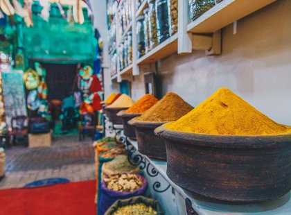 Colourful market spices, Marrakech, Morocco