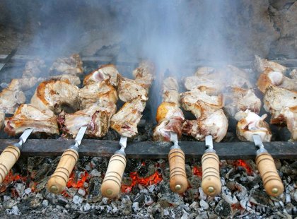 Try some traditional Armenian meat skewers; Khorovats