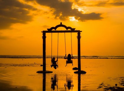 indonesia gili island trawangan girls swing sunset