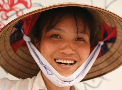 vietnam hanoi smiling woman friendly local people indochina