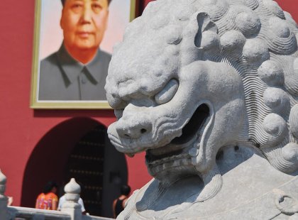 china beijing forbidden city lion statue close up