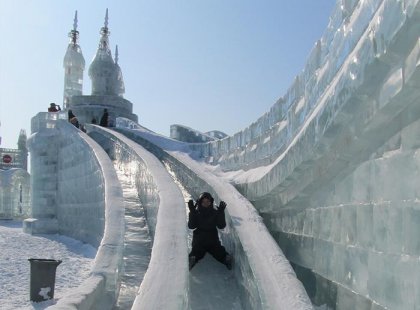 ice slide at harbin castle, china