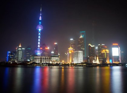 China, Shanghai, Skyline at night