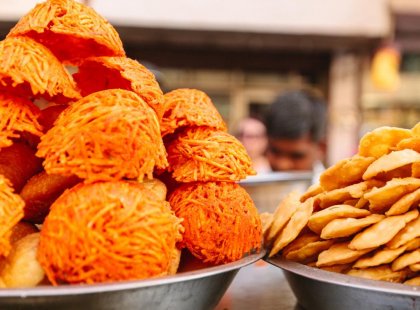 Local street food in Delhi, India