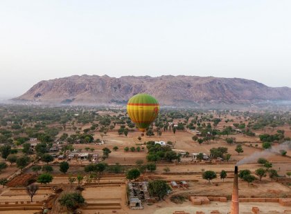 A hot air balloon over Jaipur, India on an Intrepid Travel tour.