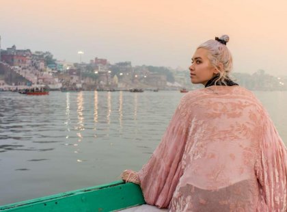 India Varanasi boat woman